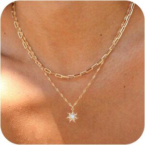 Layered Gold Necklace for Women Trendy,14K Gold Plated Dainty Stackable Cuban Li